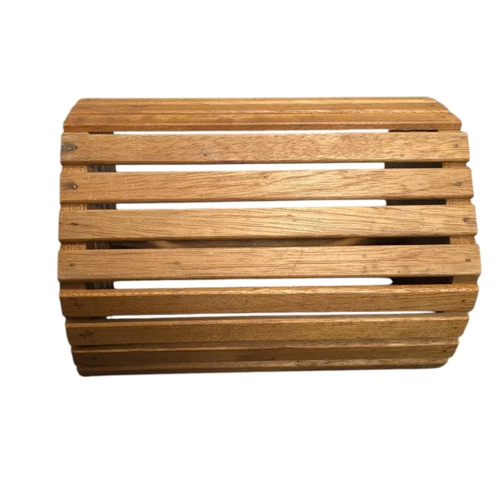 Vintage Heart Shaped Wooden Slat Basket Caddy with Handle Farmhouse Decor
